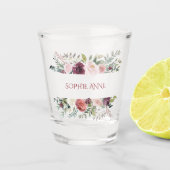 ブルゴーニュ赤面アイボリー花フレームモノグラム ショットグラス (正面)