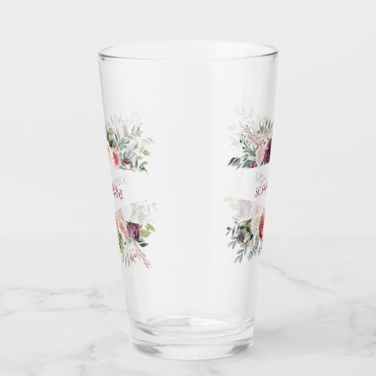 ブルゴーニュ赤面アイボリー花フレームモノグラム タンブラーグラス (右)