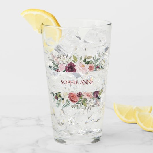 ブルゴーニュ赤面アイボリー花フレームモノグラム タンブラーグラス (アイス正面)