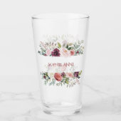 ブルゴーニュ赤面アイボリー花フレームモノグラム タンブラーグラス (正面)