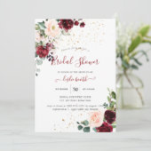 ブルゴーニュ赤面ウォーターカラーフラワーズブライダルシャワー 招待状 (スタンド正面)