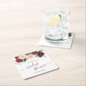 ブルゴーニュ赤面ウォーターカラーフローラブライダルシャワー スクエアペーパーコースター (インサイチュ)