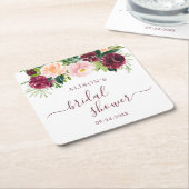 ブルゴーニュ赤面ウォーターカラーフローラブライダルシャワー スクエアペーパーコースター (アングル)