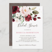 ブルゴーニュ赤面ウォーターカラーフローラブライダルシャワー 招待状 (正面/裏面)