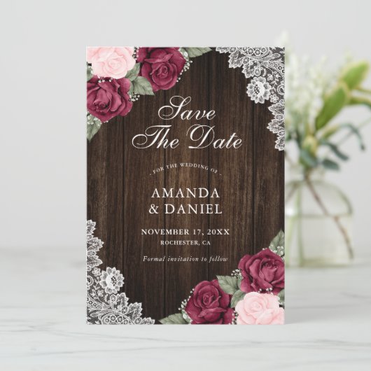 ブルゴーニュ赤面ウッド結婚フローラの写真 セーブザデート (スタンド正面)