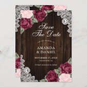 ブルゴーニュ赤面ウッド結婚フローラの写真 セーブザデート (正面/裏面)