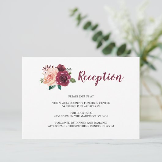ブルゴーニュ赤面エレガントフローラウェディングレセプション エンクロージャーカード (スタンド正面)