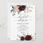 ブルゴーニュ赤面エレガントフローラワインブライダルシャワー 招待状 (正面)