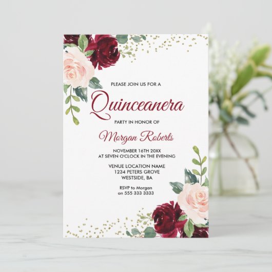 ブルゴーニュ赤面グリッターフローラキンセアニェラ 招待状 (スタンド正面)