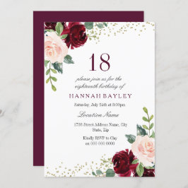 ブルゴーニュ赤面グリッター18thバースデーパーティー 招待状