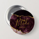 ブルゴーニュ赤面ゴールドフォイルアゲートマーブルザブライド 缶バッジ (正面&裏面)