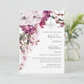 ブルゴーニュ赤面シャンデリアフローラエレガントな結婚式 招待状 (スタンド正面)