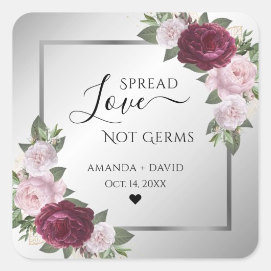 ブルゴーニュ赤面シルバーフローラスプレッド愛 スクエアシール (正面)