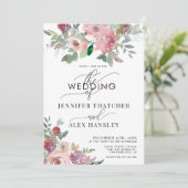 ブルゴーニュ赤面スクリプトフローラQRコード結婚s 招待状 (スタンド正面)