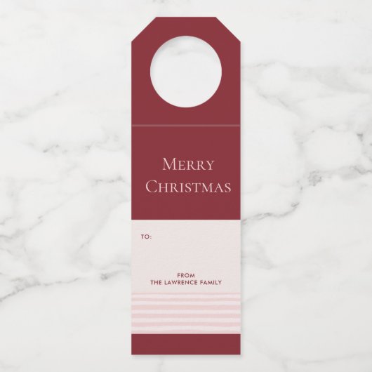 ブルゴーニュ赤面ストライプメリークリスマスホリデーギフト ボトルネックタグ (正面)