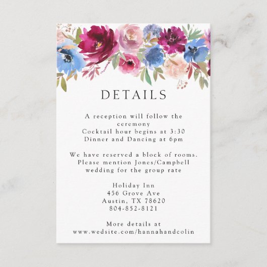 ブルゴーニュ赤面ダスティブルーエレガントフローラ エンクロージャーカード (正面)