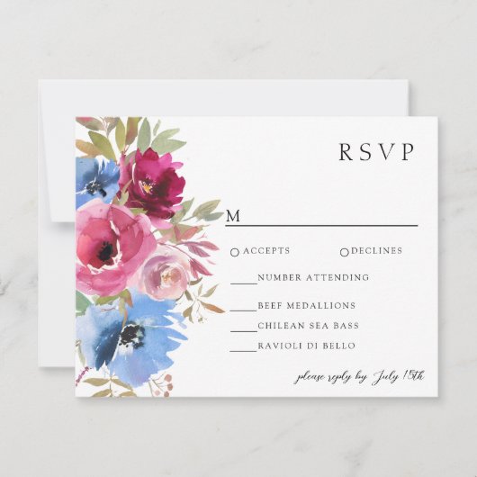 ブルゴーニュ赤面ダスティブルーエレガントフローラ 出欠カード (正面)