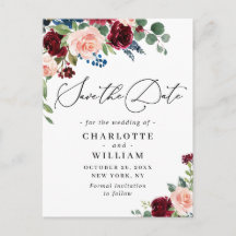 ブルゴーニュ赤面ネイビーバラウェディング日付を保存