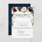 ブルゴーニュ赤面ネイビーフローラアーチキャノピー結婚ズ 出欠カード (正面/裏面)