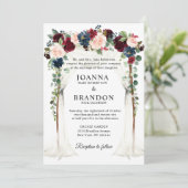 ブルゴーニュ赤面ネイビーフローラアーチキャノピー結婚ズ 招待状 (スタンド正面)