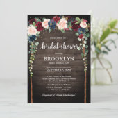 ブルゴーニュ赤面ネイビーフローラアーチブライダルシャワーインヴィ 招待状 (スタンド正面)