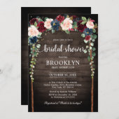 ブルゴーニュ赤面ネイビーフローラアーチブライダルシャワーインヴィ 招待状 (正面/裏面)