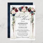 ブルゴーニュ赤面ネイビーフローラアーチブライダルシャワー 招待状 (正面/裏面)