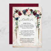 ブルゴーニュ赤面ネイビーフローラアー結婚チズ詳細 エンクロージャーカード (正面/裏面)