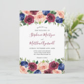 ブルゴーニュ赤面ネイビーフローラウォーター結婚カラー 招待状 (スタンド正面)