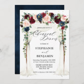 ブルゴーニュ赤面ネイビーフローラキャノピーリハーサルディナー 招待状 (正面/裏面)