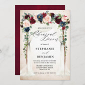 ブルゴーニュ赤面ネイビーフローラキャノピーリハーサルディナー 招待状 (正面/裏面)