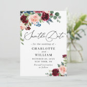 ブルゴーニュ赤面ネイビーフローラバラ結婚フローラ セーブザデート (スタンド正面)