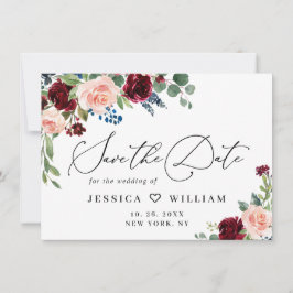 ブルゴーニュ赤面ネイビーフローラバラ結婚フローラ セーブザデート