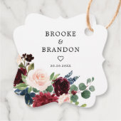 ブルゴーニュ赤面ネイビーフローラブロッサムブライダルシャワー フェイバータグ (裏面)