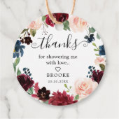 ブルゴーニュ赤面ネイビーフローラブロッサムブライダルシャワー フェイバータグ (裏面)