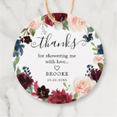 ブルゴーニュ赤面ネイビーフローラブロッサムブライダルシャワー フェイバータグ (正面)