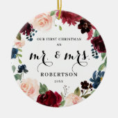 ブルゴーニュ赤面ネイビーフローラ初めてのクリスマス セラミックオーナメント (正面)