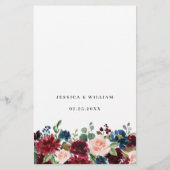 ブルゴーニュ赤面ネイビーブルーバラ結婚ズのディナーメニュー (裏面)