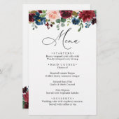 ブルゴーニュ赤面ネイビーブルーバラ結婚ズのディナーメニュー (正面/裏面)