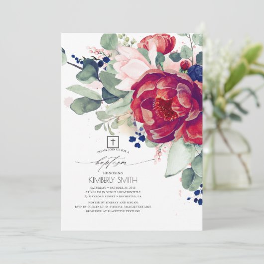 ブルゴーニュ赤面ネイビーブルーフローラバプテエレガントィス 招待状 (スタンド正面)