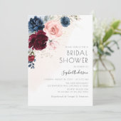 ブルゴーニュ赤面ネイビーブルーフローラボホブライダルシャワー 招待状 (スタンド正面)