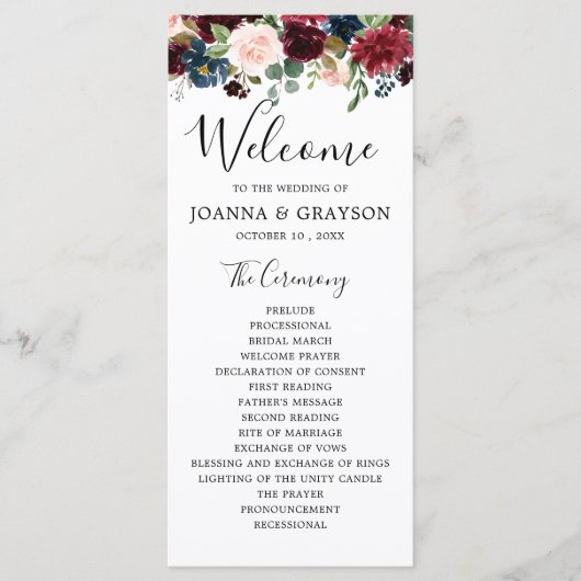 ブルゴーニュ赤面ネイビーブルーボタニカルフローラボホ プログラム (正面)