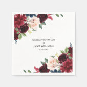 ブルゴーニュ赤面ネイビーブルー素朴フローラ結婚ズ スタンダードカクテルナプキン (正面)