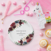 ブルゴーニュ赤面ネイビーブルー素朴フローラ結婚ズ ペーパープレート (パーティー)