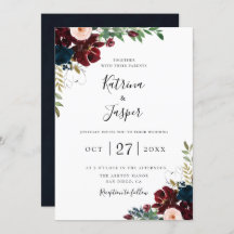 ブルゴーニュ赤面ネイビーボタニカルフローラ結婚ズ