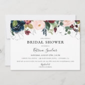 ブルゴーニュ赤面ネイビー秋フローラブライダルシャワー 招待状 (正面)