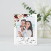 ブルゴーニュ赤面ネイビー結婚バラの写真ありがとう ポストカード (スタンド正面)