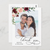 ブルゴーニュ赤面ネイビー結婚バラの写真ありがとう ポストカード (正面/裏面)