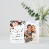 ブルゴーニュ赤面ネイビー結婚バラの写真ありがとう ポストカード (スタンド正面)