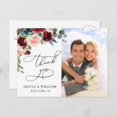 ブルゴーニュ赤面ネイビー結婚バラの写真ありがとう ポストカード (正面/裏面)